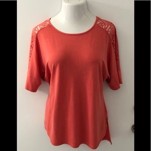 🌸Ava & Viv Coral top with sheer cutout details